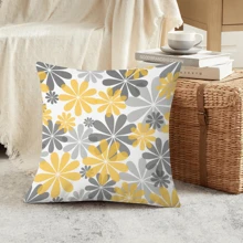 2 piezas de fundas de almohada impresas con margaritas geométricas, estilo nórdico, cuadradas de poliéster, impresión de un solo lado, suaves, funda de almohada de protección lumbar, adecuadas para todas las estaciones, días festivos, fiestas, oficinas, sofás, habitaciones, salas de estar, decoración de casas de campo.