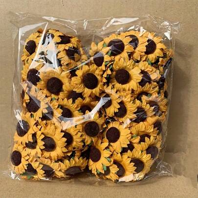 رمضان زينة رمضان 100 قطعة من أزهار عباد الشمس المحاكية بسيقانها، مثالية للهدايا والصناديق الحلوى والباقات الصغيرة، أزهار ورقية واقعية لأي مناسبة وزينة حفلات، عيد الحب وأعياد الهدايا