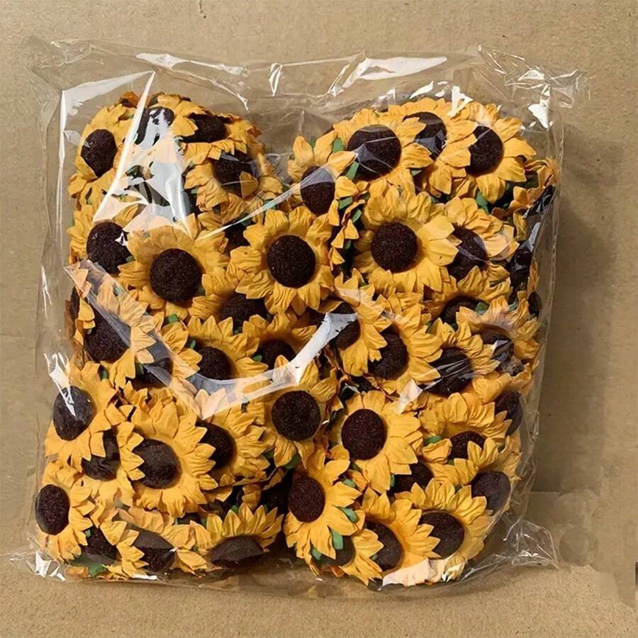 100pcs, DIY Simulation Sunflowers With Stems - Perfect For Gift Bags, Candy Boxes, And Mini Bouquets - Realistic Paper Flowers For Any Occasion Party Decor Supplies, Valentine Day, Gift Gifts Birthday Graduation
