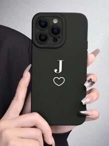 Heart & Letter Graphic Phone Case Compatible With IPhone 11,IPhone 13,IPhone 14 Pro Max - Black and White - View 2