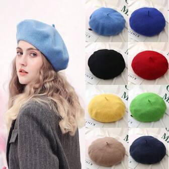 1 Pc Knitted Beret Hats Women French Hat Girls Solid Color Fashion Beret Hat For Women Flat Cap Hat Felt Berets Winter Fall