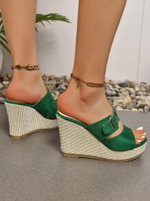 2024 New Spring And Summer Peep-Toe Wedge Heel Plush High Heel Slippers For Women, Plus Size British Style Outdoor Women Sandals