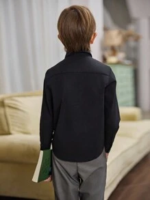 Boys And Teenagers Black Long Sleeve Formal Shirt, Classic Dress Shirt For School Opening, Graduation, Performance, Party, Holiday