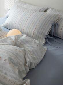 3pcs Korean Style Bowknot & Vintage Flower Pattern Bedding Set (1 Duvet Cover + 2 Pillowcases), Down Comforter Set Combination