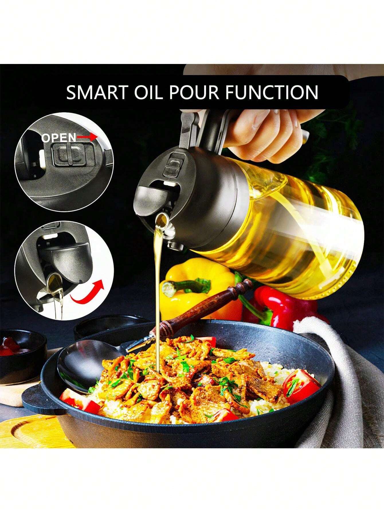 2 In 1 Glass Oil Sprayer & Dispenser, Upgrade 450ml Olive Oil Dispenser