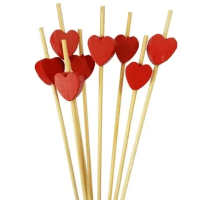 20 Palitos bambu petisco coração madeira