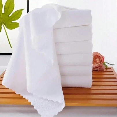 5入組簡約白色面巾，酒店廁所免絨巾，柔軟吸水毛巾，衛浴用品，白色洗面布，浴室小毛巾，浴室配件，酒店和健身房浴巾、手巾、面巾、運動巾（多種規格）