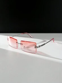 1副女士粉色方形无框水晶切割边复古长方形时尚眼镜，Y2K风格，适合日常佩戴、度假、派对和音乐节，是沙滩配饰、女士眼镜、基础款時尚眼鏡、秋冬女装、商务休闲服饰、情人节礼物、夏季沙滩度假、户外活动和旅行的理想之选。 - 粉色 - 查看 4