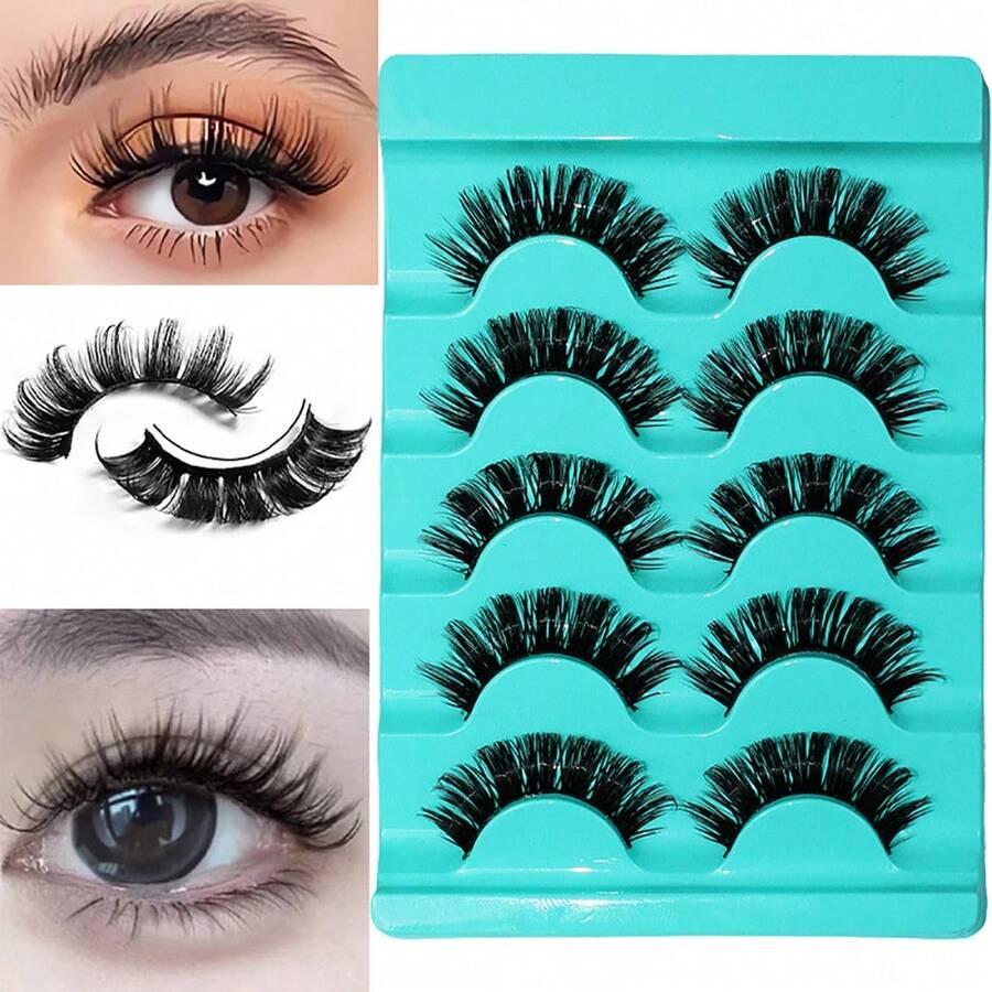 5 Pairs Lashes DD Curl Russian Lashes 3D Faux Eyelashes Reusable Fluffy Russian Strip Lashes Eyelash Extension - Fluffy Lashes - View 1