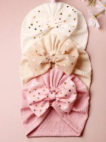 3pcs Fashionable Soft Glass Bar Bow Baby Hats Suitable For Daily All Seasons - Multicolor - View 1
