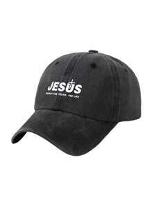 中性款JESUS字樣復古棒球帽，男女時尚爸爸帽，調節大小，適用於戶外和日常穿著 - A - 查看 3