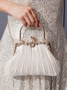 Vincy Glitter Handbag Ruffle Clutch Bag For Banquet/Party/Dance, Handmade Evening Purse, European & American Style Women Bag, Fashionable & Versatile - Apricot - View 2