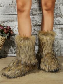 Ladies Uggs Wellington Boots Fashion Fuzz Style - Khaki - View 5