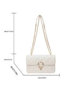 1pc Solid Color Diamond Pattern PU Leather Shoulder Bag, Women's Fashion Embroidery Stitching Small Square Bag With Metal Chain Strap, Lock Closure For Shopping, Dating, Ladies' Gift. Suitable For Teenage Girls, College Students, Novices And Working Women, Very Suitable For Office, College, Work, Business And Commuting - Beige - View 3