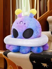 1pc Multi-Color Cartoon Green Alien Plush Toy Doll With Purple UFO, Cute And Creative Stuffed Alien Pillow,Home Decoration