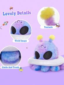 1pc Multi-Color Cartoon Green Alien Plush Toy Doll With Purple UFO, Cute And Creative Stuffed Alien Pillow,Home Decoration