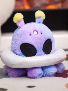 1pc Multi-Color Cartoon Green Alien Plush Toy Doll With Purple UFO, Cute And Creative Stuffed Alien Pillow,Home Decoration