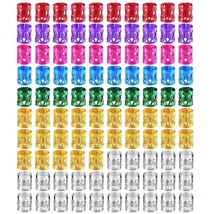 100Pcs/Bag Golden/Silver/Mix Silver Golden Micro Hair Dread Braids Dreadlock Beads Adjustable Cuffs Clips For Hair Accessories - Multicolor - View 1