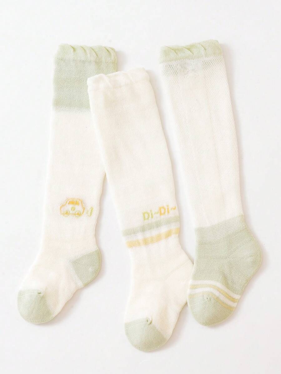 3 Cặp/gói Tất Cao Đến Đầu Gối Cho Bé, Tất Lưới Chống Muỗi Siêu Mỏng Thoáng Khí Mùa Hè Có Còng Chống Trơn Trượt Cho Bé Trai Và Bé Gái (0-6M)(6-12M)(1-2) Tuổi - Nhiều màu - Xem 1