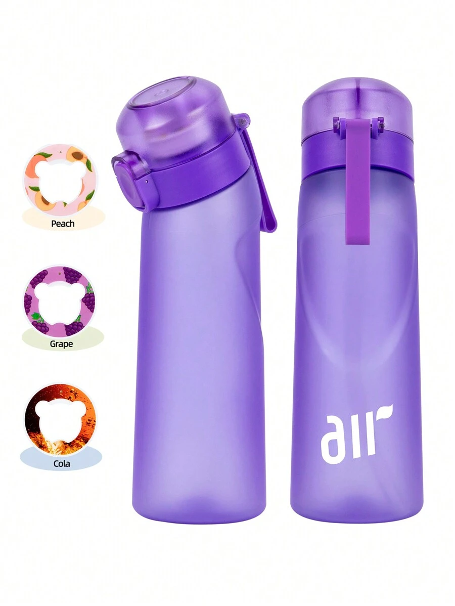 1 botella de agua con sabor, set de inicio de botella, botella de agua potable con tres cápsulas saborizantes, adecuado para gimnasios, escuelas, botella de agua con sabor - Morado intenso esmerilado - Ver 1