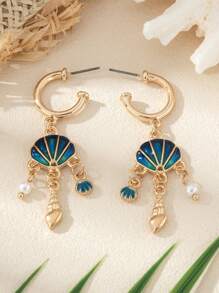 1 对海滩度假风格夏季珠宝贝壳和海星吊坠耳环，适合女性日常夏季海滩度假配饰 - 海洋生物 - 查看 4
