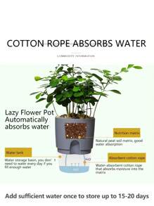 1PC 透明双层塑料花盆自动浇水花盆绳浇水小花盆带注水口/花边手工植物吊篮花盆架阳台悬挂装饰打结提绳家庭花园用品 - 彩色 - 查看 10