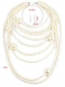 2pcs/Set Euorpean & American Heavy Industry Pearl Necklace Jewelry Set Including 1pc Necklace And 1pair Earrings, Multi-Layer Clothing Faux Pearl Tassel Necklace Set