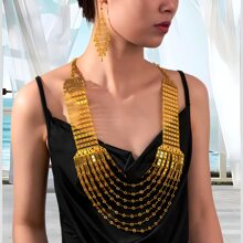 1 Set Of Exquisite Gold-Tone Multi-Layered Bib Necklace For Women, Perfect For Parties And Events - Gold - View 8