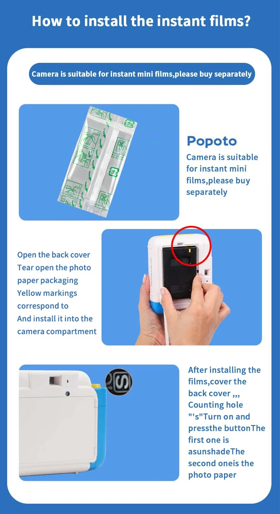 popoto New Popoto Instant Camera Suitable For Mini11/12 Films, For Give