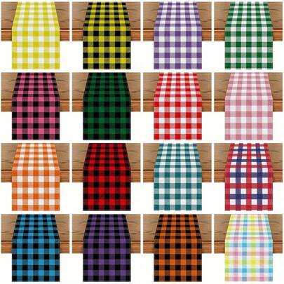 1 Stück rechteckiger Tischläufer aus Polyester, einfache Tischdecke im schwarz-weiß Karomuster, für Frühlings- und Ferienpartydekorationen, Dekorationen für den Desktop an Ferientagen, Zuhause Dekoration