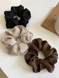 3pcs Women Vintage French Silk Satin Hair Tie In Black, White And Khaki, Fashionable Versatile Chic Simple Minimalist Style Hair Ties For Daily Wear, Parties, Work, Holidays, Etc., Suitable For Hairstyles Like Ponytails, Buns And Updos, Also Applicable For Washing Face, Showering, Applying Makeup And Matching With Clothing As Accessory Scrunchies Scrunchy Hair Ties, Casual Makeup Home Gym Woman Accessories Head Accessories