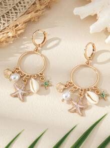 1 对海滩度假风格夏季珠宝贝壳和海星吊坠耳环，适合女性日常夏季海滩度假配饰 - 海洋生物 - 查看 9