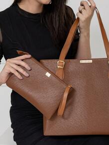 Bolsa Feminina Shopper Angike Grande Sacola de Ombro Alta Capacidade + Necessaire Feminina - Caramelo - Visão 2