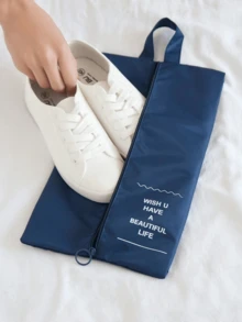 1個全新的度假旅行鞋收納袋，可摺疊防水鞋袋大容量便攜鞋袋臥室儲物 - 藏蓝色 - 查看 3