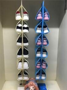 1 Piece Set Door Shoe Storage Box Hanging Wardrobe Stand Clothes Hanger Storage Bag Rack With 12 Large Mesh Pockets, Simple And Convenient, Very Suitable For Home Use
