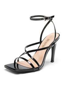 Sandalias de tacón para mujer Hebilla Liso Tira Tobillera De moda - Negro - Ver 5