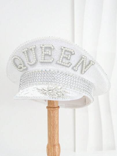 1pc Women's Unisex White Stage Hat, Party Hat, Handmade Shiny Silver Large Jewel Butterfly Design With 3D Letter "BRIDE", Unique Personalized Sparkling Studded Captain Hat, Suitable For European And American Style Parties, Weddings, Jazz Performances, Stage Performances, Bachelor Parties, Holiday Banquets
