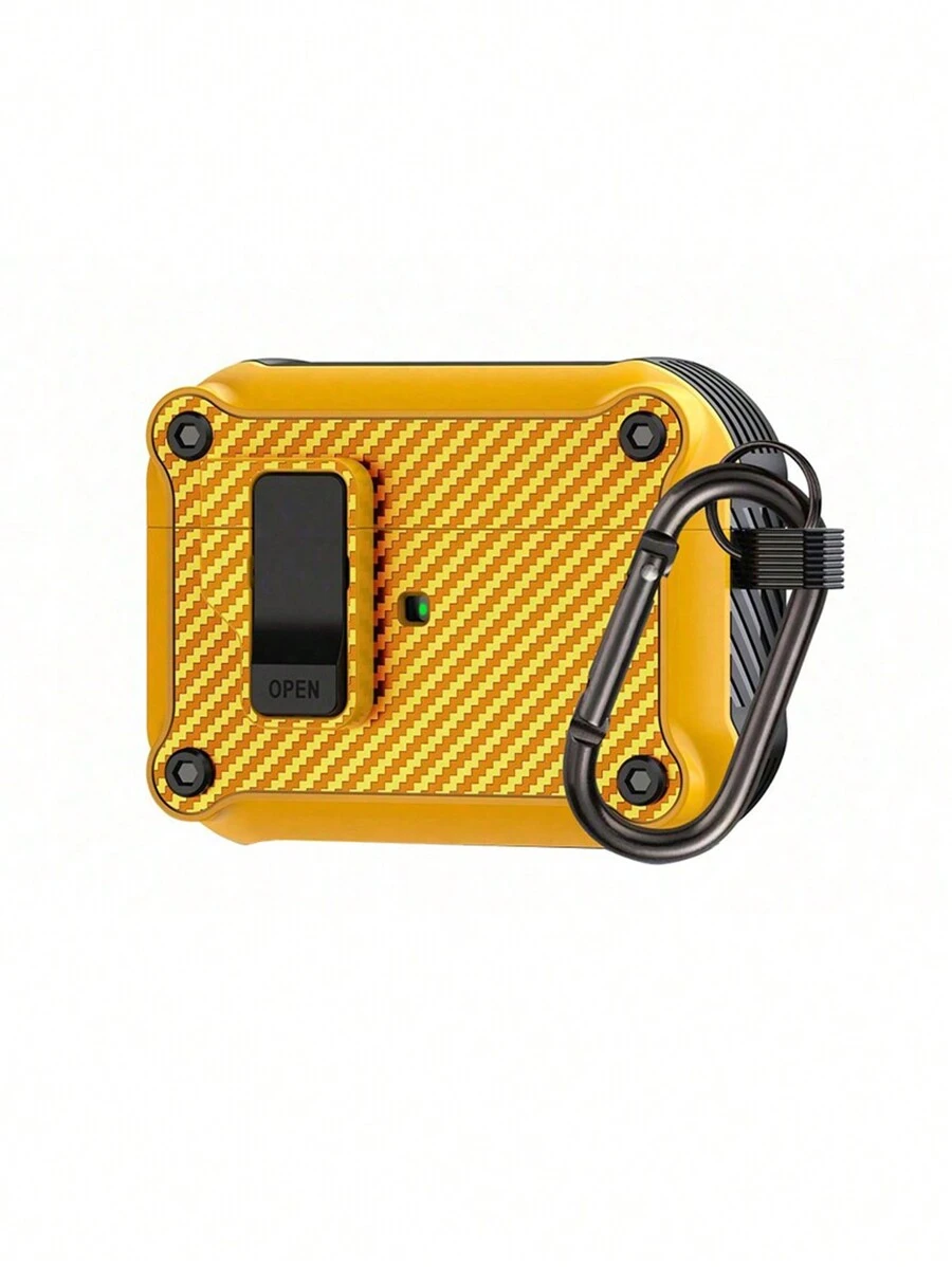 1pc Yellow Carbon Fiber Texture TPU Shockproof Case Compatible With Apple Airpods 1/2/3/Pro/Pro 2 Bluetooth Earphones - Multicolor - View 1