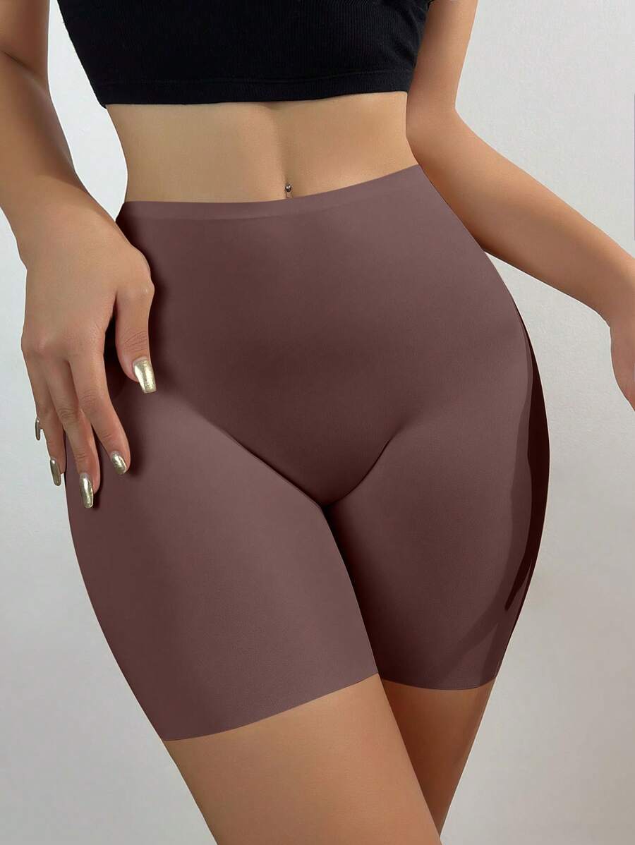 Seamless High-Waisted Triangle Underpants Women Shorts Anti-Light & Tummy-Control - Brown - View 1