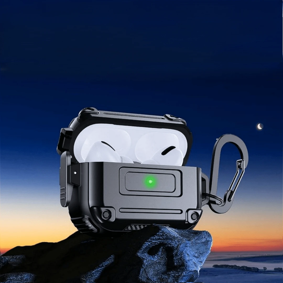 兼容带安全锁和钥匙扣的 AirPods Pro 第二代保护壳，[360° 重型保护] AirPods Pro 保护壳第二代/第一代硬质保护锁（2023/2022/2019）