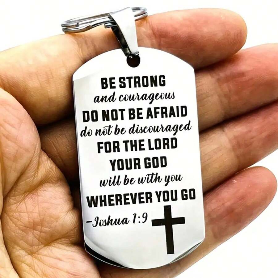 1pc Cross Christian Gifts Inspirational Bible Verse Keychain, Be Strong And Courageous Pendant, Cross Charm Men And Women Jewelry For Christmas Gift Car Accessories Bag Charm School Cute Goth Y2k Gifts For Mother, Father, Graduation, And Teacher - Silver - View 1