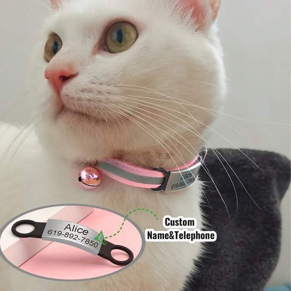 Reflective Cat Collar Personalized Pet ID Tag, Safe Separation Cat Collar With Name Tag, Kitten Collar With Bell, Suitable For Male Puppies And Female Puppies And Cats