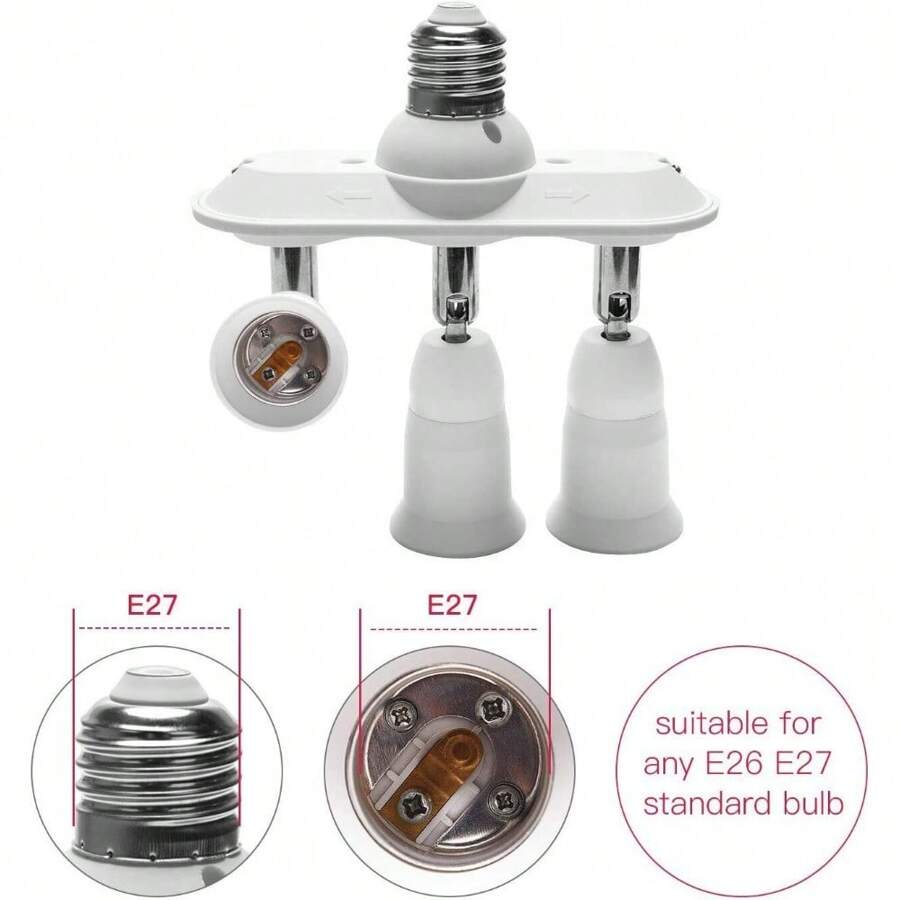 3 In 1 Light Socket Splitter E26 E27 Adapter Converter Horizontal 360 ...