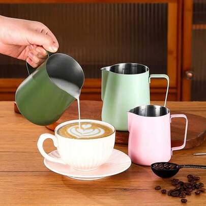 1pc 304 Stainless Steel Milk Frothing Pitcher With Scale, Professional Espresso Steaming Pitcher For Latte Art Coffee Barista, 350/600ML Back To School