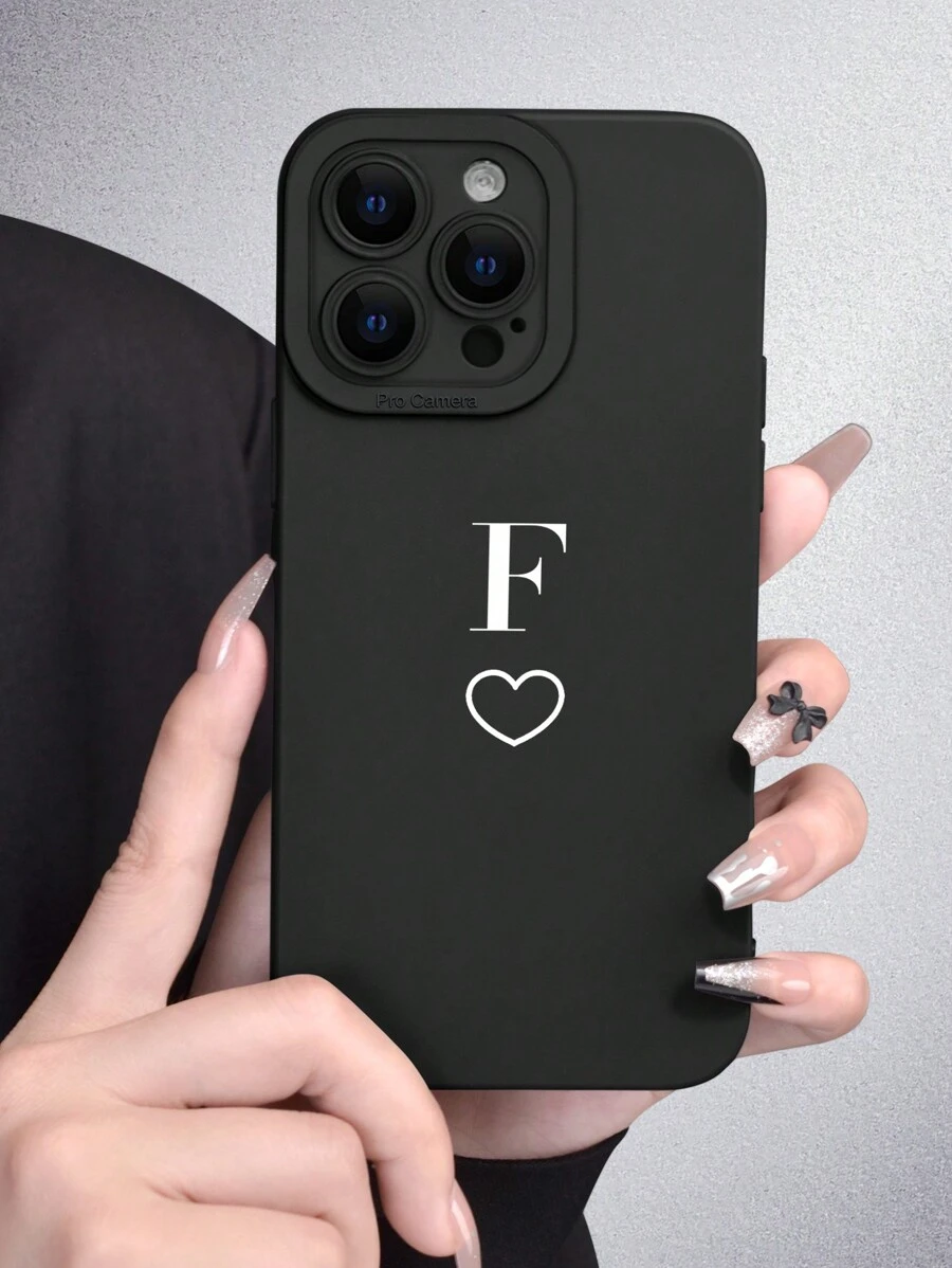 Funda para móvil con estampado de corazón y letra - Blanco y Negro - Ver 1