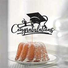 5pcs Congratulations Cake Topper, Cake Decor - College/Senior Graduation Party Decorations Supplies (Black) Easter Gift - Multicolor - View 2