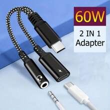 60W PD快速充電USB-C轉3.5mm AUX轉接器|通用兼容性和增強音頻質量 - 銀色 - 查看 1