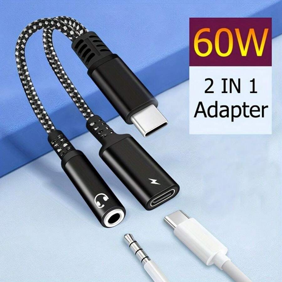 60W PD快速充電USB-C轉3.5mm AUX轉接器|通用兼容性和增強音頻質量 - 銀色 - 查看 1