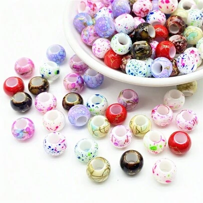 50pcs 10mm Large Hole Round Acrylic Beads For Necklace, Bracelet, Earrings, Pendant, Jewelry Making, Phone Chain, DIY Hair Decor, Etc.