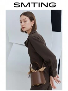 SMTING 極簡 NEO 集水袋用於通勤，可愛休閒兔形手袋帶鉚釘，適用於女孩的單肩包或斜挎包，適用於約會、派對、旅行、度假 - 咖啡棕 - 查看 6
